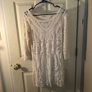 Embroidered body con mini dress